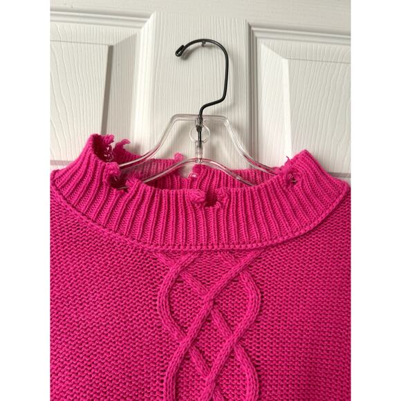 Nyc Knits Sweater Womens L Pink Cropped Distressed Mock Neck Cable Knit Pullover - Picture 3 of 11